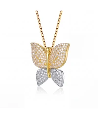 Chic Two Tone Plated with Cubic Zirconia Butterfly Pendant Necklace
