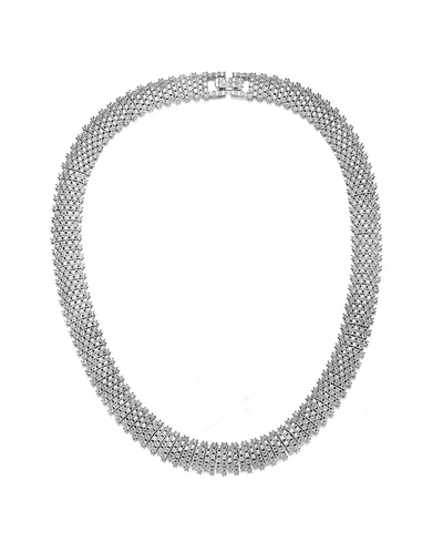 Rachel Glauber White Gold Plated Clear Round Cubic Zirconia Linear Pave Necklace