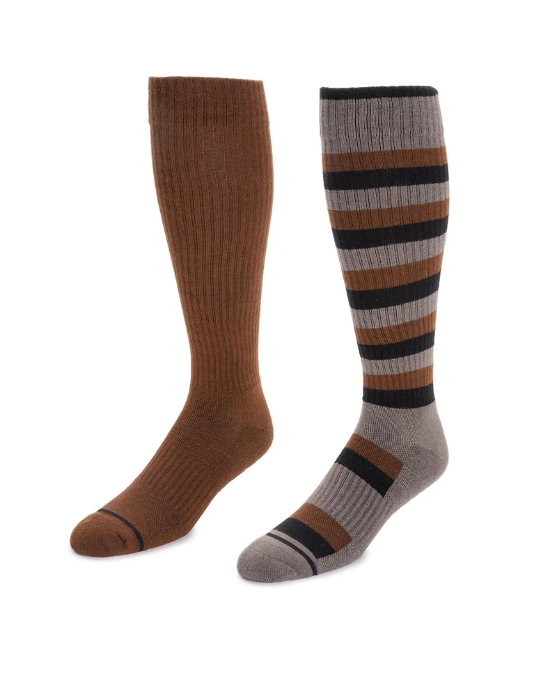 Muk Luks Men's 2 Pair Pack Compression Knee-High Wool Blend Socks, Grey/Taupe, Os