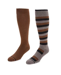 Muk Luks Men's 2 Pair Pack Compression Knee-High Wool Blend Socks, Grey/Taupe, Os