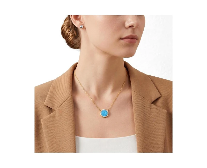 Rachel Glauber Dainty 14K Gold Plated Sparkling Opal and Cz Halo Necklace