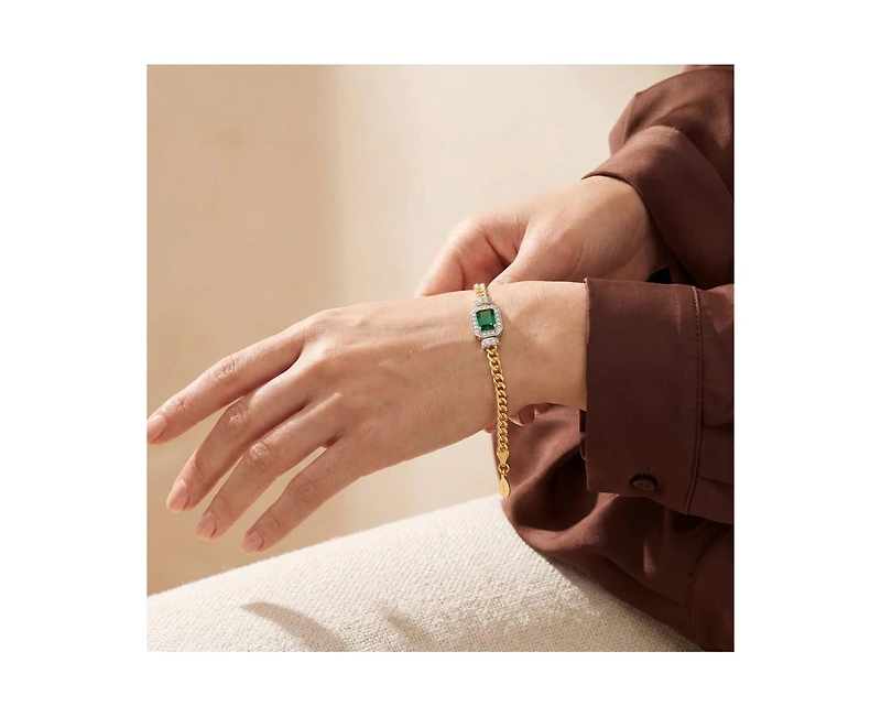 Rachel Glauber Unique 14K Gold Plated Brilliant Cz Link Chain Bracelet