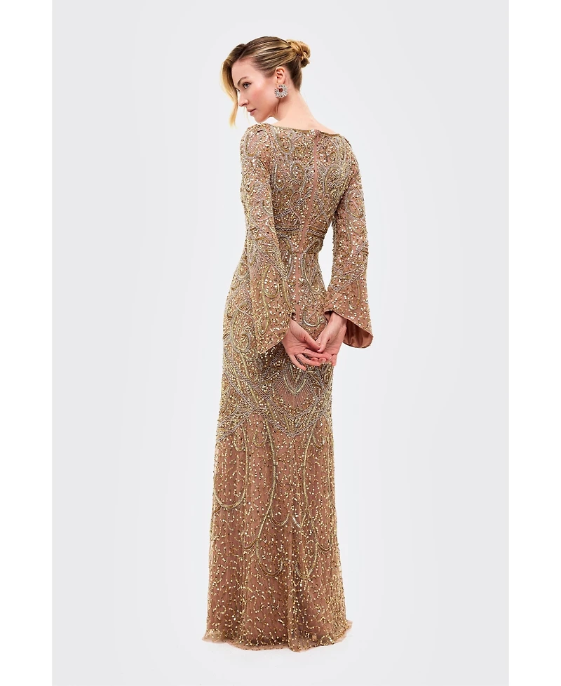 Beauut Women's Embellished Sequin V-Neck Maxi Dress