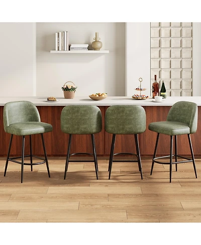 homfan Set of 4 Counter Height Bar Stools with Wingback Pu Seat and Metal Frame for Kitchen Island Dining