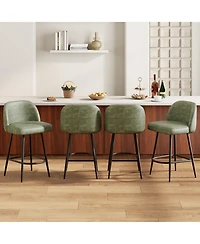 homfan Set of 4 Counter Height Bar Stools with Wingback Pu Seat and Metal Frame for Kitchen Island Dining