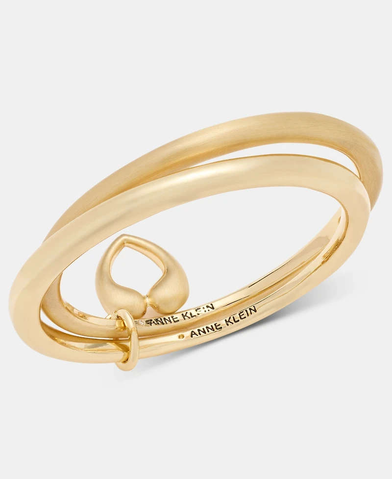 Anne Klein Puffy Heart Charm Bangle Bracelets, 2-Piece Set