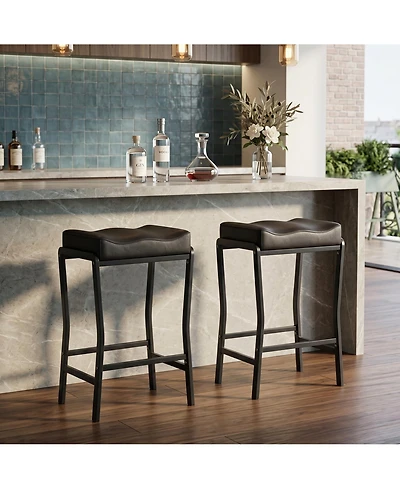 homfan 26 Inch Bar Stool Set. Counter Height with Pu Cushion Seat and Iron Frame