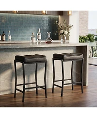 homfan 26 Inch Bar Stool Set. Counter Height with Pu Cushion Seat and Iron Frame