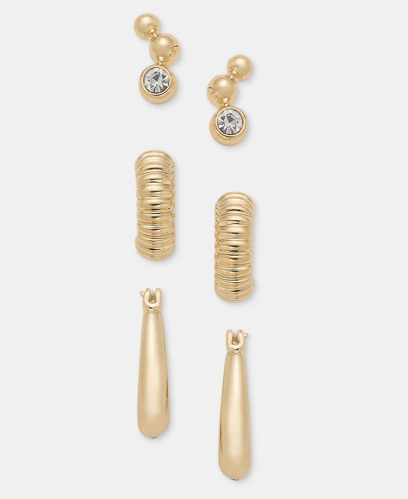 Anne Klein Crystal Stud & Hoop Earrings, 3-Piece Set