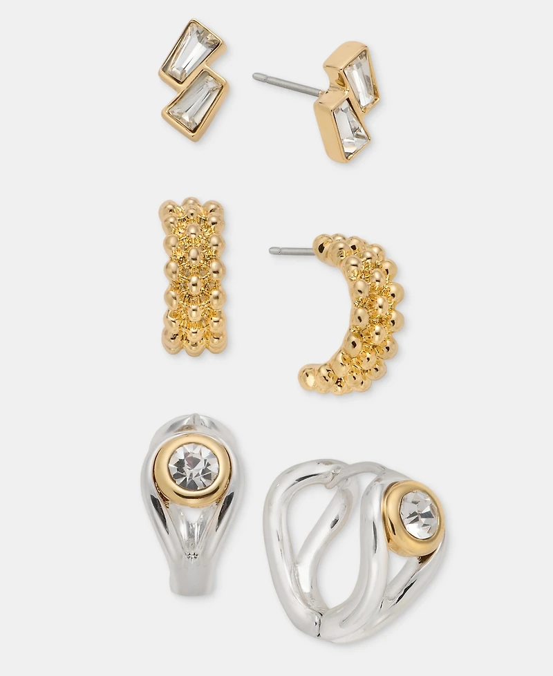 Anne Klein Baguette, Textured & Stone Earrings, 3-Pc. Set