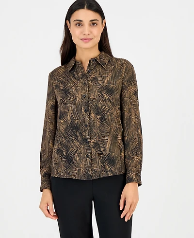 Anne Klein Essentials Women's Petite Button-Down Collared Blouse