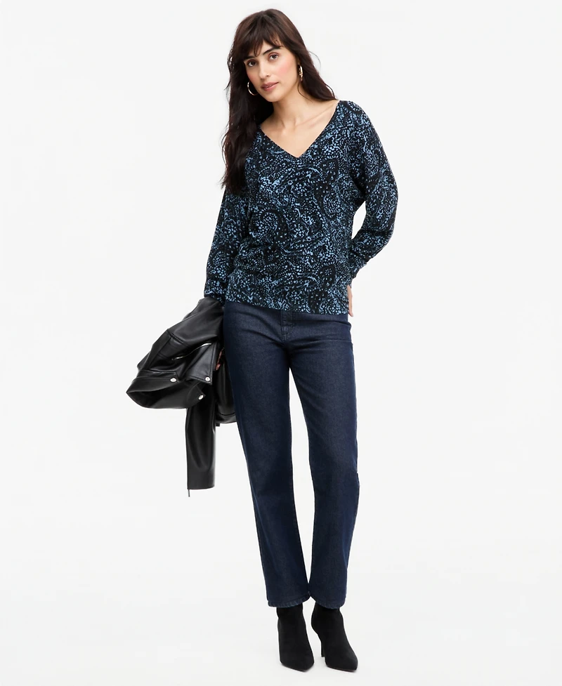 I.n.c. International Concepts Women's Print Double V-Neck Dolman Sweater, Macy's Exclusive