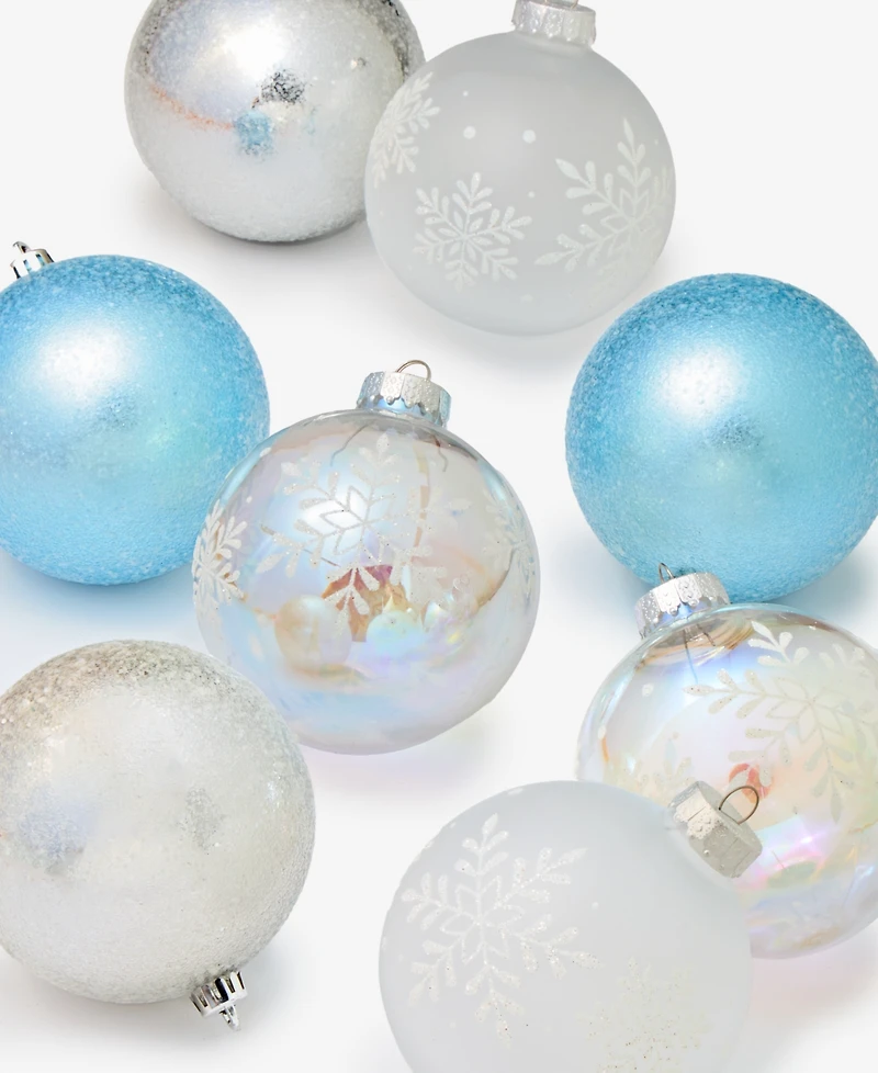 Holiday Lane Opulence Set of 8 Shatterproof Iridescent, Blue and White Ball Ornaments, Macy's Exclusive