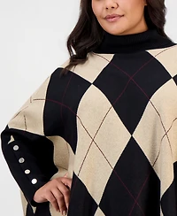 Jones New York Plus Size Argyle Turtleneck Poncho