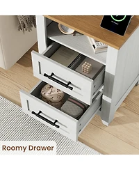 gaomon Set of 2 Farmhouse Nightstand with Charging Station 2 Drawers and Open Shelf, Usb/Type-c/Ac Outlets