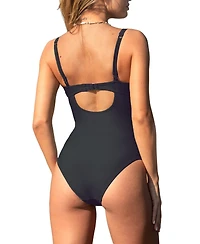Cupshe Women's Elegant Tie Front One-Piece Swimsuit with Ruched