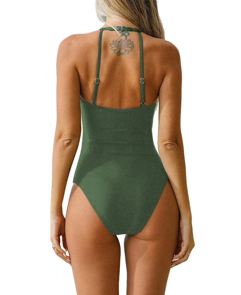 Cupshe Women's Scoop Neck Mesh Panel Ruched One-Piece Swimsuit