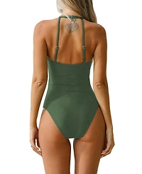 Cupshe Women's Scoop Neck Mesh Panel Ruched One-Piece Swimsuit