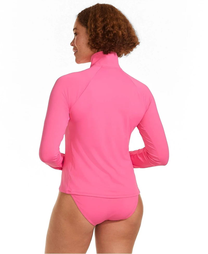 Lands' End Women's Long SunShade Upf 50 Sleeve Quarter Zip Rash Guard