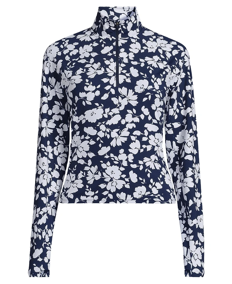 Lands' End Women's Long Torso SunShade Upf 50 Quarter Zip Rash Guard