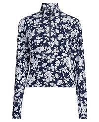Lands' End Women's Long Torso SunShade Upf 50 Quarter Zip Rash Guard