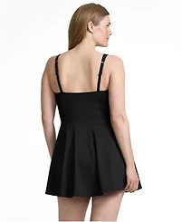 Lands' End Women's Square Neck Corset Seamed Swim Dress