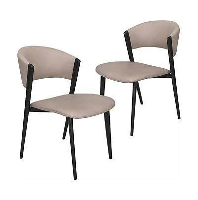 LeisureMod Aspen Modern Dining Chairs Set of 2 Leather Kitchen Side Chair - Open Back and Curved Design, Iron Legs, Accent Seating for Room