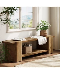 Tribesigns Wood Entryway Bench: 63" end of bed bench with storage shelf. Farmhouse shoe bench for entryway, dining room, hallway.