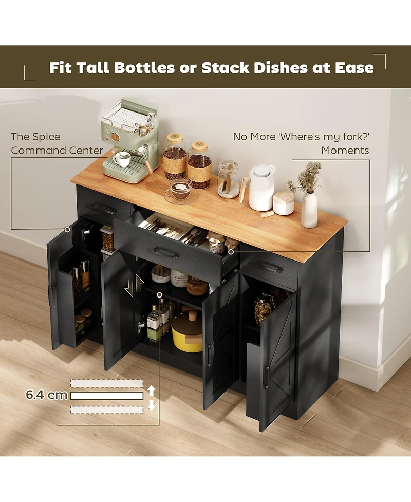 Homcom Farmhouse Sideboard with Soft-Close Hinges, Kitchen Buffet Cabinet