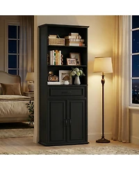 Aheaplus 80-In Tall Bookcase with Wood Drawers and Display Shelving
