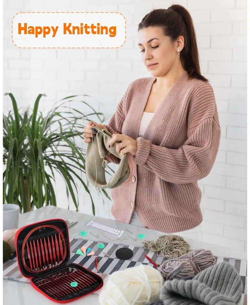 Aeelike Interchangeable Knitting Needle Set with Circular Cable for Crafters, 13 Circular Knitting Needles with 4 Cables, 3-10 mm