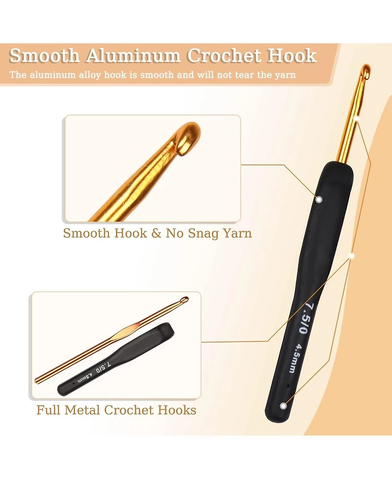 Aeelike 31-Piece Crochet Hook Set with Ergonomic Grips - Includes Hooks, Needles, Stitch Markers, Scissors, and Case