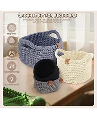 Aeelike Complete Crochet Basket Kit for Beginners - Includes Yarn, Hook, Stitch Markers, and Guidebook