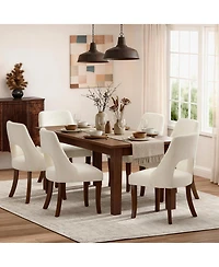 Rainsken Wooden Dining Chairs Set of 2, Upholstered Chenille Fabric Chair, Curved Solid Wood Legs, for Kitchen Room