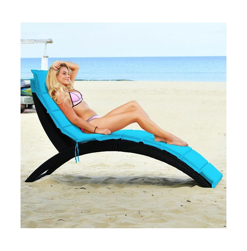 Boyel Living Folding Patio Rattan Portable Lounge Chair Chaise with Cushion