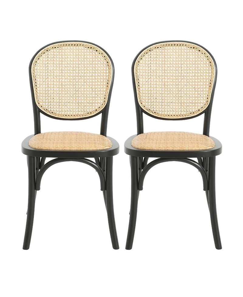 Rainsken Wood Dining Chair Set of 2 with Rattan Cane Back and Seat, Mid-Century Modern Kitchen Chairs for Dining Room, Restaurant