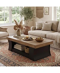Tribesigns 55" Coffee Table: Living room table with storage shelf. Modern farmhouse rectangle table for living room,bedroom,office.