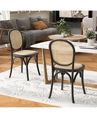Rainsken Wood Dining Chair Set of 2 with Rattan Cane Back and Seat, Mid-Century Modern Kitchen Chairs for Dining Room, Restaurant