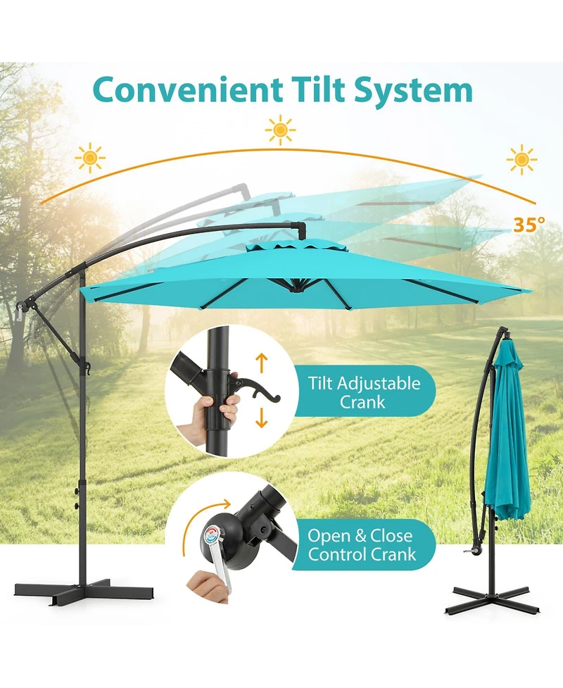 Sugift 10 ft Offset Cantilever Umbrella with Eight Ribs and Cross Base