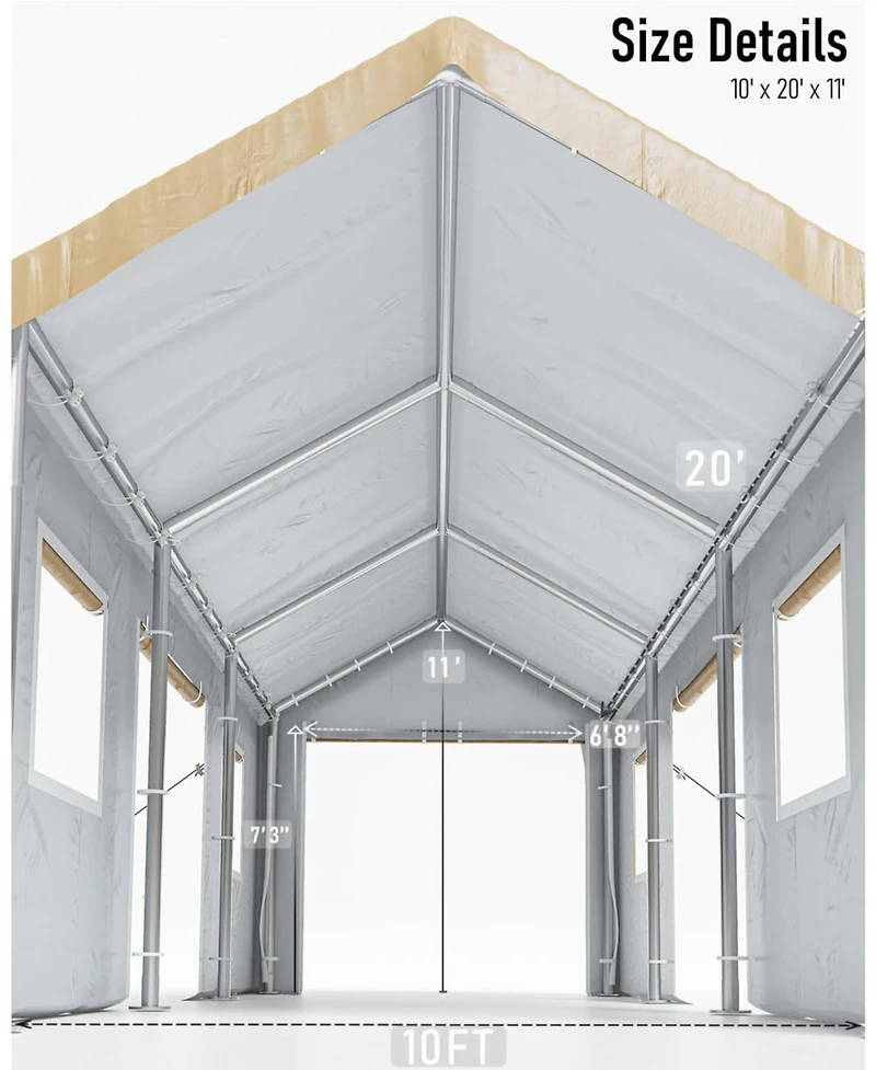 homfan 20x10x11 ft Carport Top Cover – Heavy Duty Waterproof Uv Protected Replacement Tarp (Cover Only, No Frame)