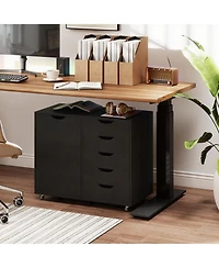 Costway 5-Drawer File Cabinet with Door, Wheels and 5-Level Adjustable Shelf for Home