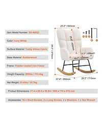 Rainsken Glider Rocking Chair, with High Backrest Armchair, Teddy Fabric, Wood Leg, 250 lbs Weight, for Living Room Bedroom Offices
