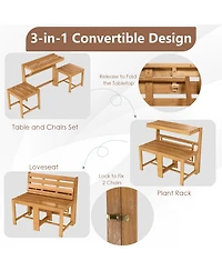 Sugift 3-in-1 Outdoor Acacia Wood Loveseat Bench Furniture with Slatted Seat