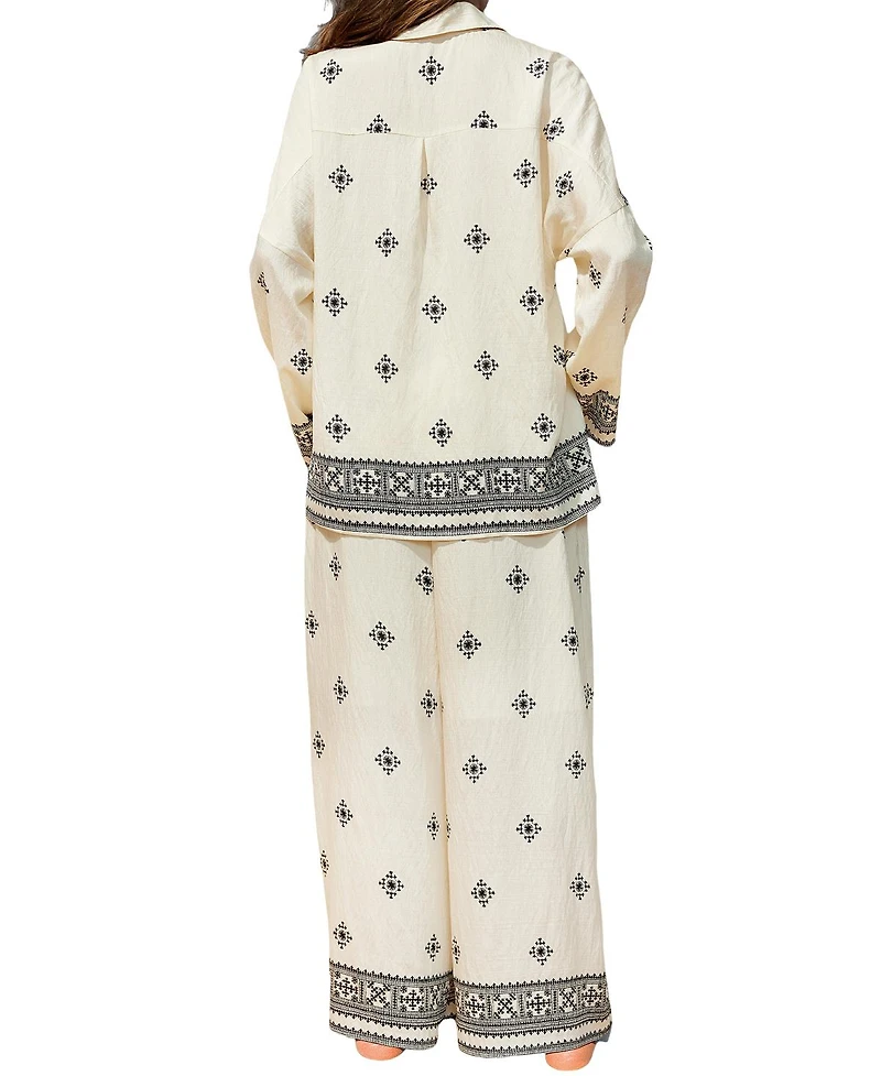 Cupshe Women's Everyday Oversized Boho Two-Piece Shirt and Pants Set