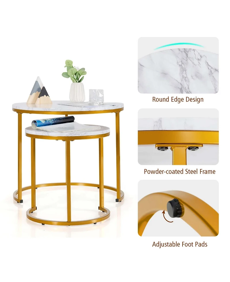 Costway Nesting Coffee Table Set of 2 for Balcony Living Room Modern Round Side Tables