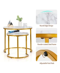 Costway Nesting Coffee Table Set of 2 for Balcony Living Room Modern Round Side Tables