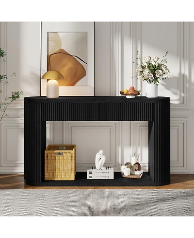 Rainsken Entryway Table with Storage 2 Drawers, Fluted Tables, Mid-Century Modern Foyer Table, for Entryway, Hallway, Living Room