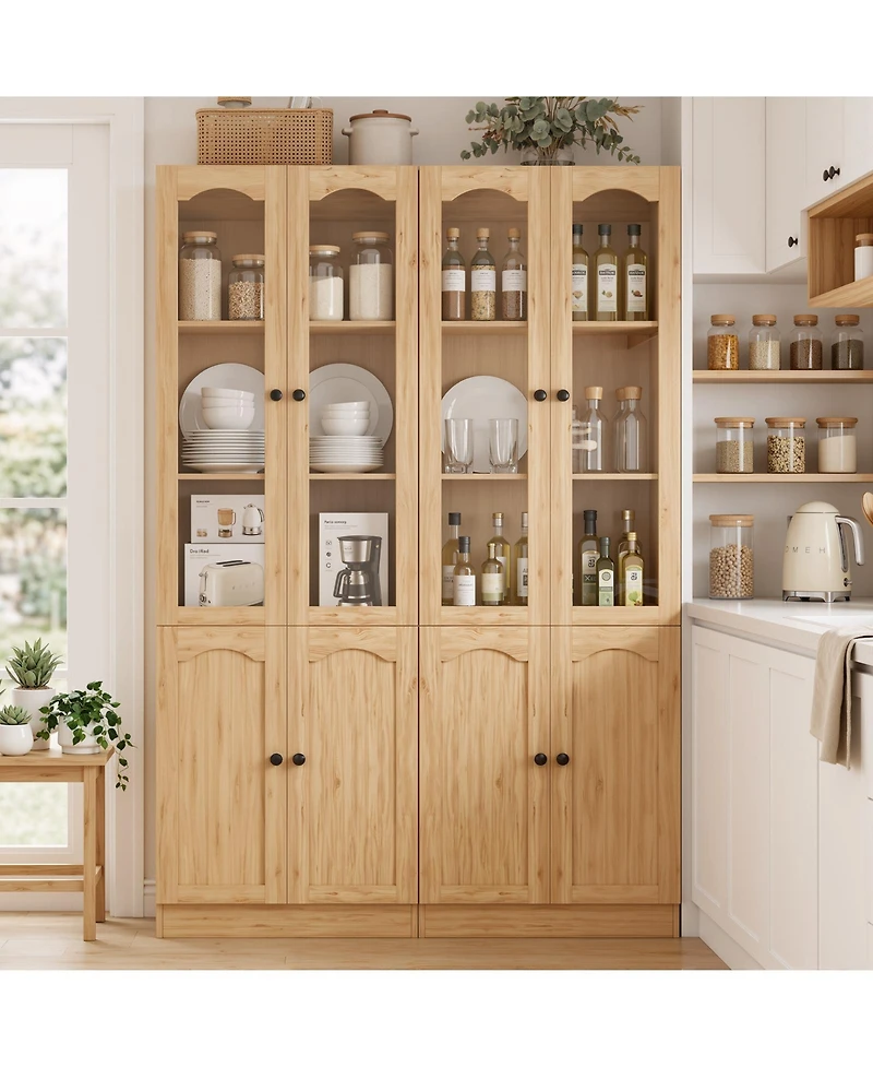 Aheaplus 80" Pantry Cabinet with Glass Door and Shelves, Kitchen Storage