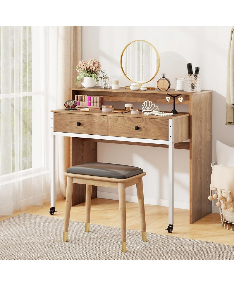 Mecale Extendable Computer Desk with Pull-Out Secondary Desk, Space-Saving Workstation
