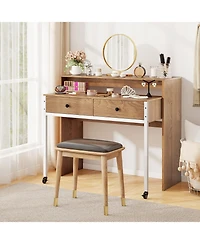 Mecale Extendable Computer Desk with Pull-Out Secondary Desk, Space-Saving Workstation